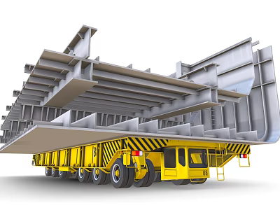 Heavy Duty Yellow Functional Vehicle Trailer Transporting Large Steel Structures 3d model