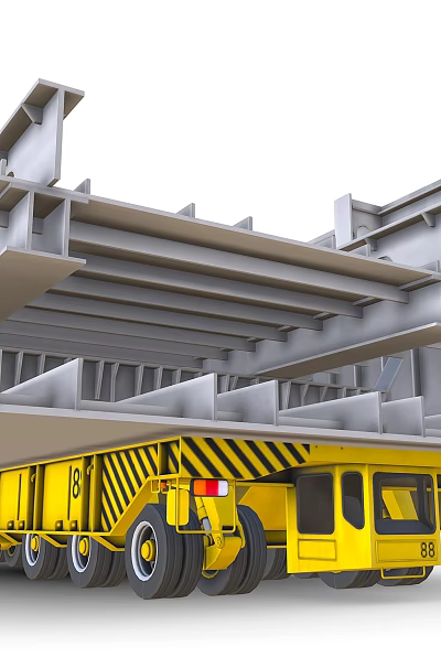 Heavy Duty Yellow Functional Vehicle Trailer Transporting Large Steel Structures 3d model