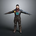 Futuristic Male Character In Metallic Armor With Blue Circular Emblem And Outstretched Arms