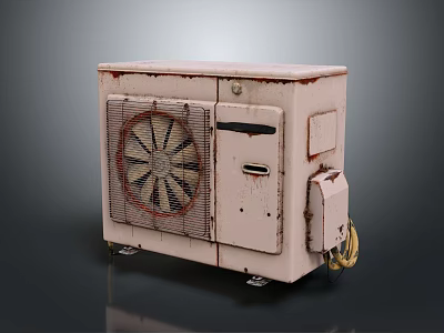 Aged Electrical Appliance with Rusted Surface Fan Grille and Portable Wheels 3d model