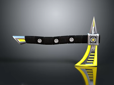 Modern Battle Axe With Black Handle Silver Circular Decorations Yellow Blade Edge And Silver Tip 3d model