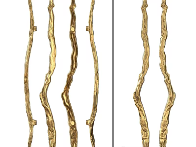 Golden Metal Door Handles With Unique Wave Shaped Design For Home Decor 3d model