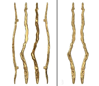 Golden Metal Door Handles With Unique Wave Shaped Design For Home Decor 3d model
