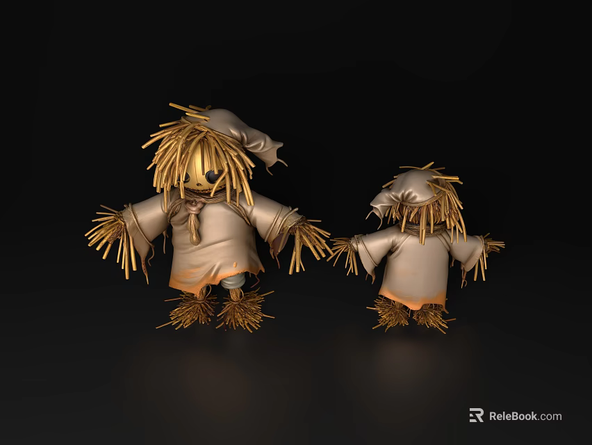 Game Movie Scarecrow Characters With Straw Made Bodies Clothed In Tattered Outfits Holding Hands 3d model 