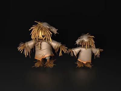 Game Movie Scarecrow Characters With Straw Made Bodies Clothed In Tattered Outfits Holding Hands 3d model