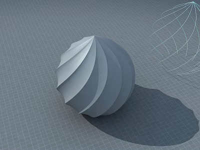 Gray Spiral Sphere Sculpture With Textured Surface And Wireframe Structure On Grid Background 3d model