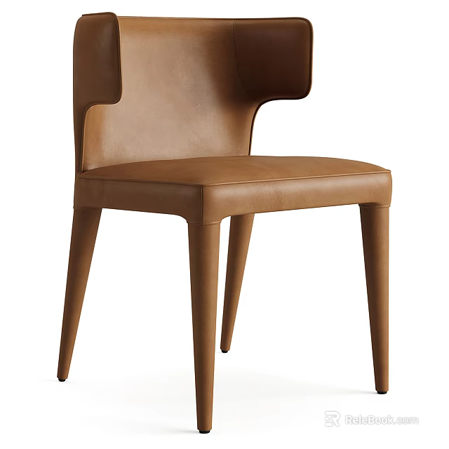 Modern Brown Leather Dining Chair With Stylish Back And Tapered Legs Design 3d model 
