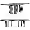 Modern Marble Top Table with Natural Vein Patterns and Metal Cylindrical Legs Design