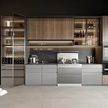 Modern Kitchen Interior Featuring Wooden And Gray Cabinets With Sleek Countertop And Appliances