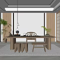 Minimalist Tea Room Interior Design With Wooden Table Tea Set Potted Plants And Natural Light