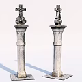 Two Stone Pillars With Crucifix Crosses On Top For Religious Architecture 3d model