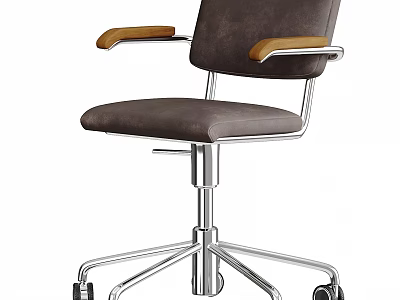 Modern Table and Chair Set With Leather Seat Metal Frame And Wooden Armrests 3d model
