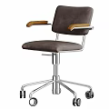 Modern Table and Chair Set With Leather Seat Metal Frame And Wooden Armrests