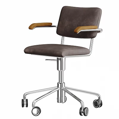 Modern Table and Chair Set With Leather Seat Metal Frame And Wooden Armrests 3d model