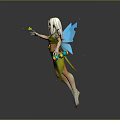 Vibrant Fairy Elf Character With Blue Wings Green Yellow Outfit And Floral Decorations