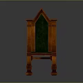 Antique Gothic Style Wooden Chair With Green Upholstered Back And Seat