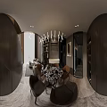 Elegant Modern Dining and Living Room Interior With Open Marble Sofa Dining Table And Staircase
