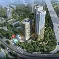 Modern High Rise Office Building Surrounded By Greenery With Nearby Roads And Urban Setting