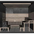 Modern Steam Sauna Interior Design With Wooden Benches Step Seats And Starry Ceiling