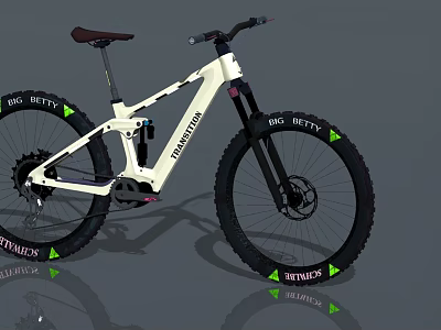 White Christian Mountain Bike With Spintrax 865 Betty Tires And Green Triangle Accents 3d model