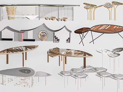 Modern Pergola Designs Featuring Wooden Frames Curved Roofs And Seating Elements 3d model