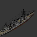 Large Gray Military Battleship with Turrets Mast and Deck on Water
