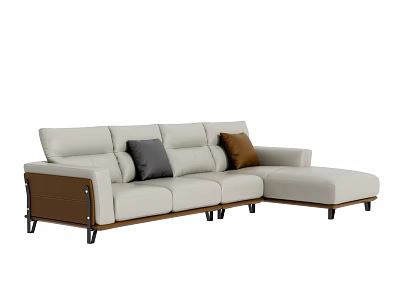 Modern Sectional Sofa With Light Beige Upholstery Accent Pillows And Wooden Metal Legs 3d model