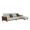 Modern Sectional Sofa With Light Beige Upholstery Accent Pillows And Wooden Metal Legs
