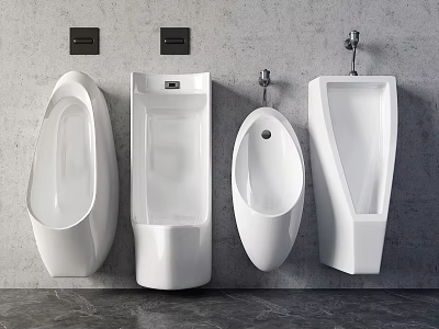 Modern White Ceramic Urinals Wall Mounted In Contemporary Bathroom Design 3d model