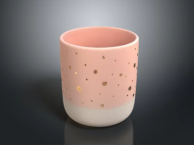 Pink And White Ceramic Cup With Gold Polka Dots For Home Table Decoration 3d model