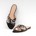Black Slippers With Crisscross Straps And White Pink Floral Pattern Brown Sole