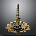 Decorative Household Ornament With Layered Pillar Star Shaped Base Chain Accents And Stone Like Material