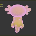 Cute Pink Axolotl Character With Closed Eyes And Adorable 3D Model Design
