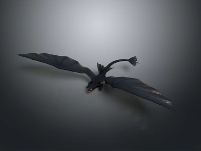 Game Movie Character Black Dragon Flying With Large Wings And Red Eyes 3d model