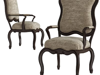 Vintage Armchair Interior Design With Beige Fabric Upholstery And Dark Wood Armrests 3d model