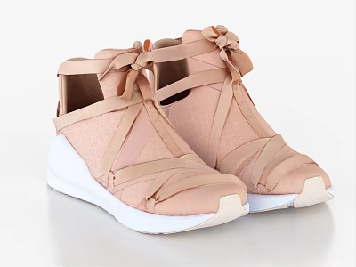 Stylish Pink Shoes with Cross Straps Bows and White Soles for Casual Wear 3d model
