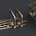 Cartoon Scene With Whimsical Wooden Hut Bridge And Stacked Logs In Rustic Setting