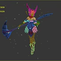 Elaborate Red Outfit Female Game Movie Character With Demon Horns And Staff Weapon