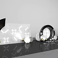 2023 Decorative Display Featuring Black Circular Ring And Gold Silver White Spheres 3d model