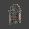 Vintage Wooden Door With Arched Top Metal Decorative Patterns And Hinges