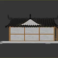 Cartoon Scene Traditional Chinese Building With Black Tiled Roof White Walls And Orange Accents