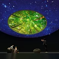 Visitors Enjoy Museum Exhibition With Circular Forest View And Starry Sky