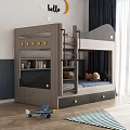 Kids Room Bunk Bed With Bookshelf Drawers And Stuffed Toys