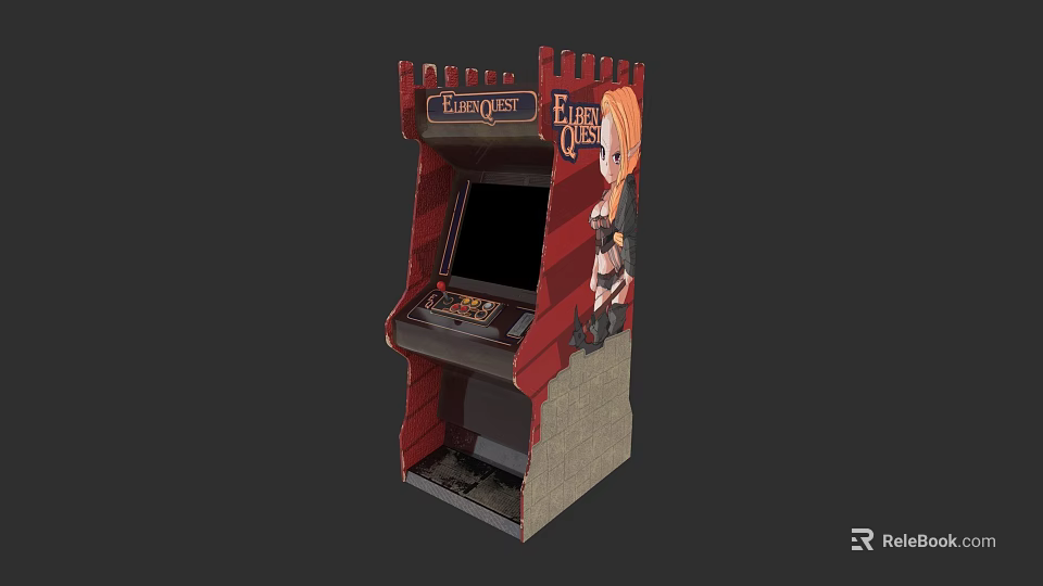 DragonFist Arcade Machine With Red Gray Design And Anime Girl Figure 3d model 