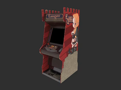 DragonFist Arcade Machine With Red Gray Design And Anime Girl Figure 3d model