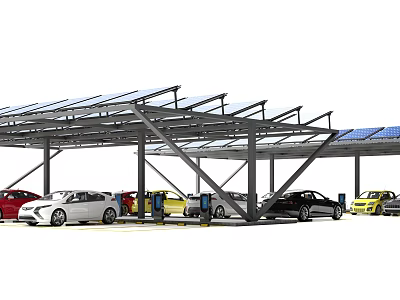 Solar Carport Structure With Solar Panels And Parked Cars 3d model