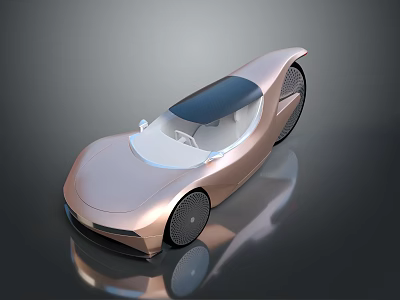 Futuristic Rose Gold Concept Car With Transparent Roof And Unique Wheels 3d model
