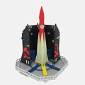 Colorful Toy Rocket Play Set With Red Rocket Yellow Flame And Black Launch Pad