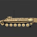 Military Armored Tank With Desert Tan Weathered Surface Turret Antenna And Metal Tracks