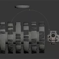 Cylindrical Industrial Structure With Horizontal Stripes And Small Metallic Mechanical Device